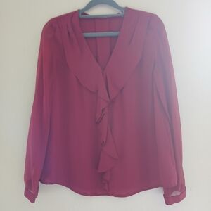 Elie Tahari Red Ruffled Long Sleeve Blouse Sz S